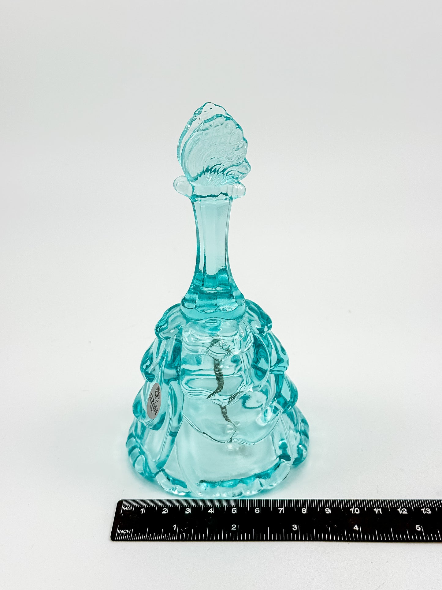 Fenton Art Glass Aqua Butterfly Bell — Handmade in USA