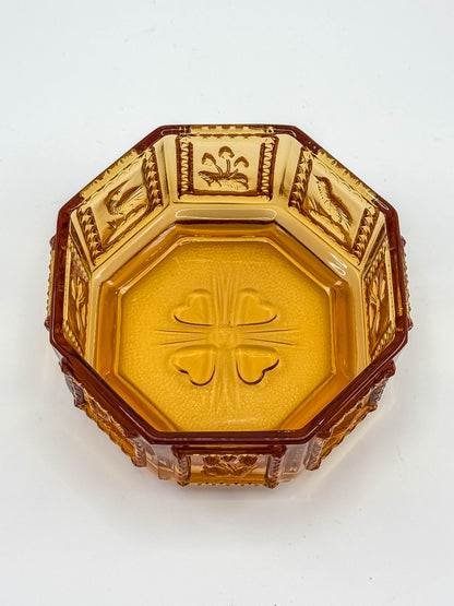 Vintage Imperial Glass Amber Octagonal Lidded Dish