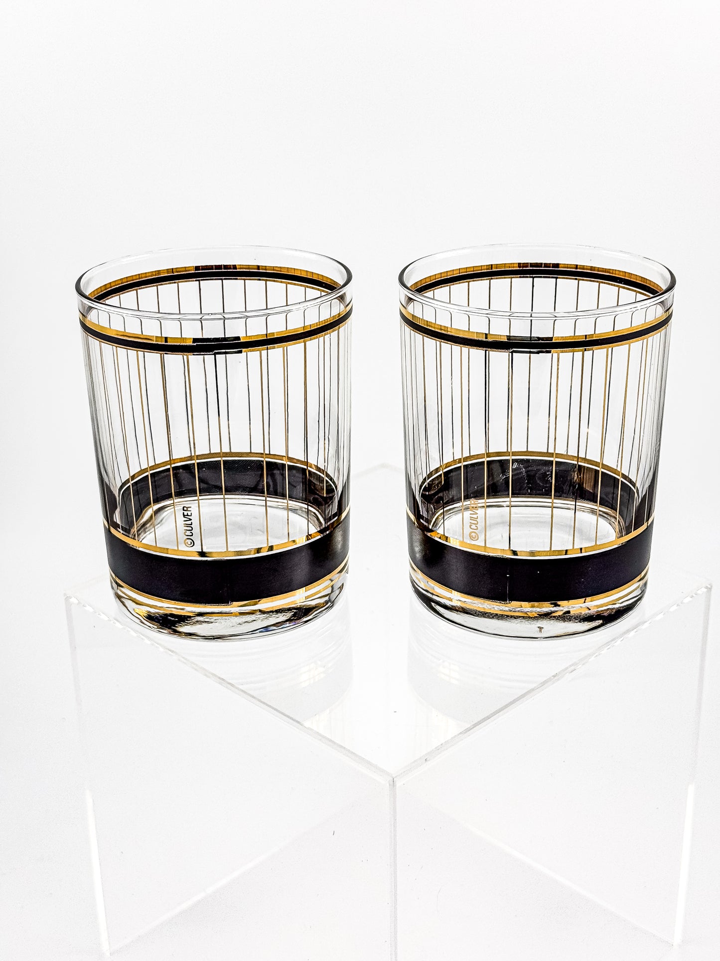 Culver "Devon" Black & 22k Gold Lowball Whiskey Glasses — Set of 2