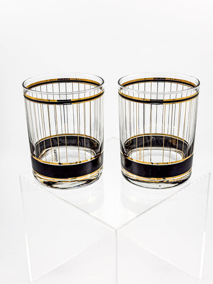 Culver "Devon" Black & 22k Gold Lowball Whiskey Glasses — Set of 2