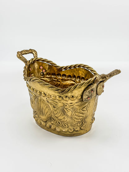 Brass Seashell Nautical Handled Basket