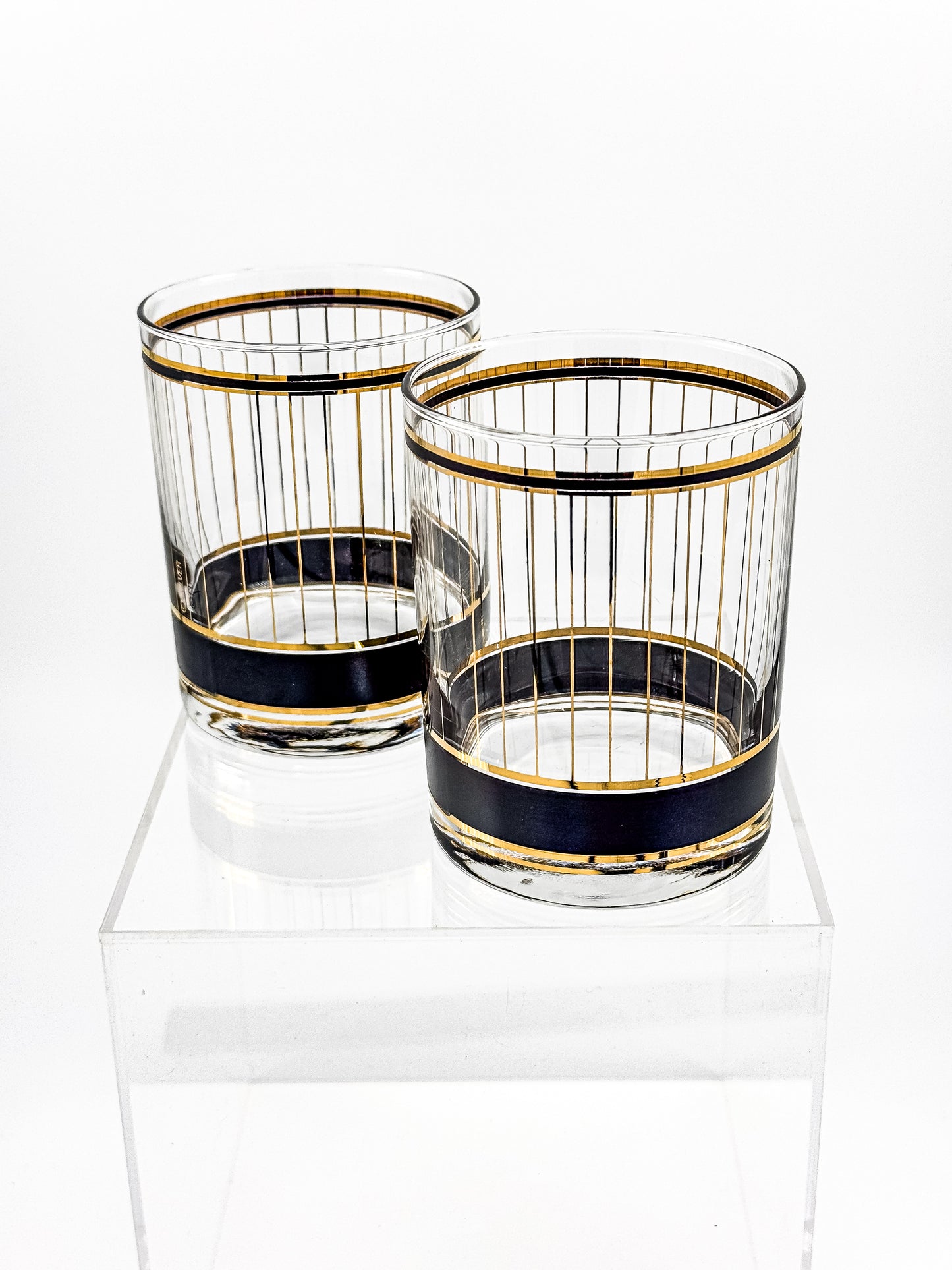 Culver "Devon" Black & 22k Gold Lowball Whiskey Glasses — Set of 2