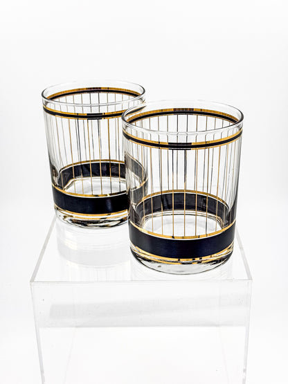 Culver "Devon" Black & 22k Gold Lowball Whiskey Glasses — Set of 2