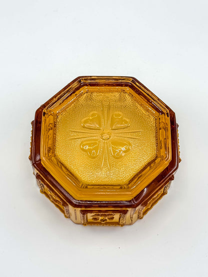 Vintage Imperial Glass Amber Octagonal Lidded Dish