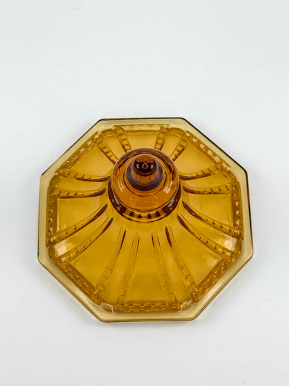 Vintage Imperial Glass Amber Octagonal Lidded Dish