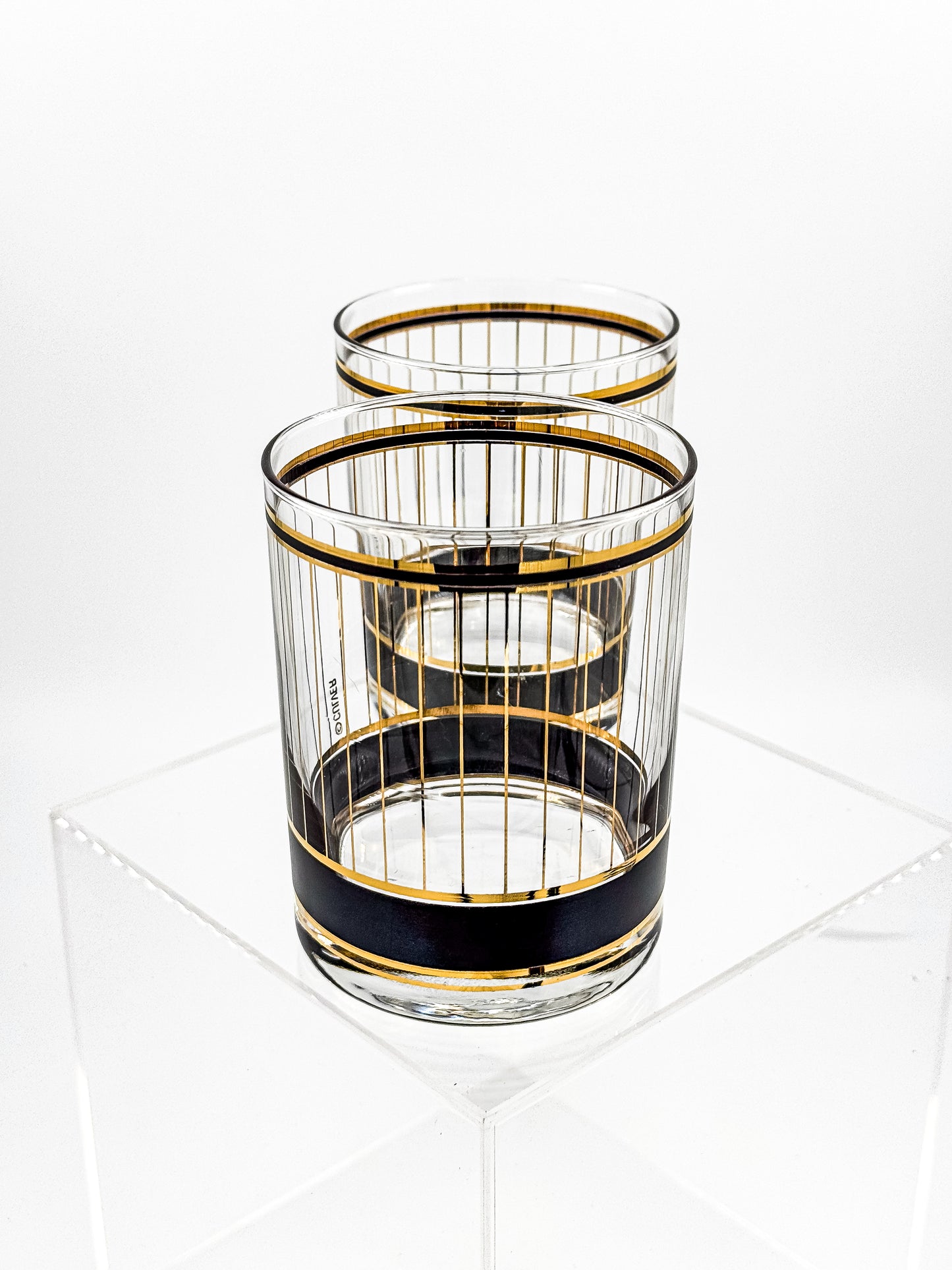 Culver "Devon" Black & 22k Gold Lowball Whiskey Glasses — Set of 2
