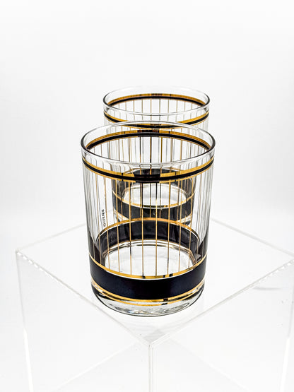 Culver "Devon" Black & 22k Gold Lowball Whiskey Glasses — Set of 2