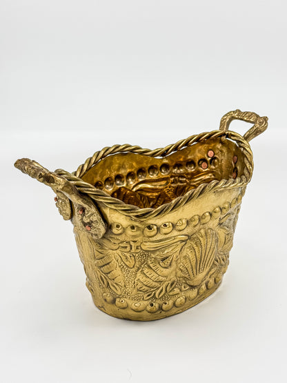 Brass Seashell Nautical Handled Basket