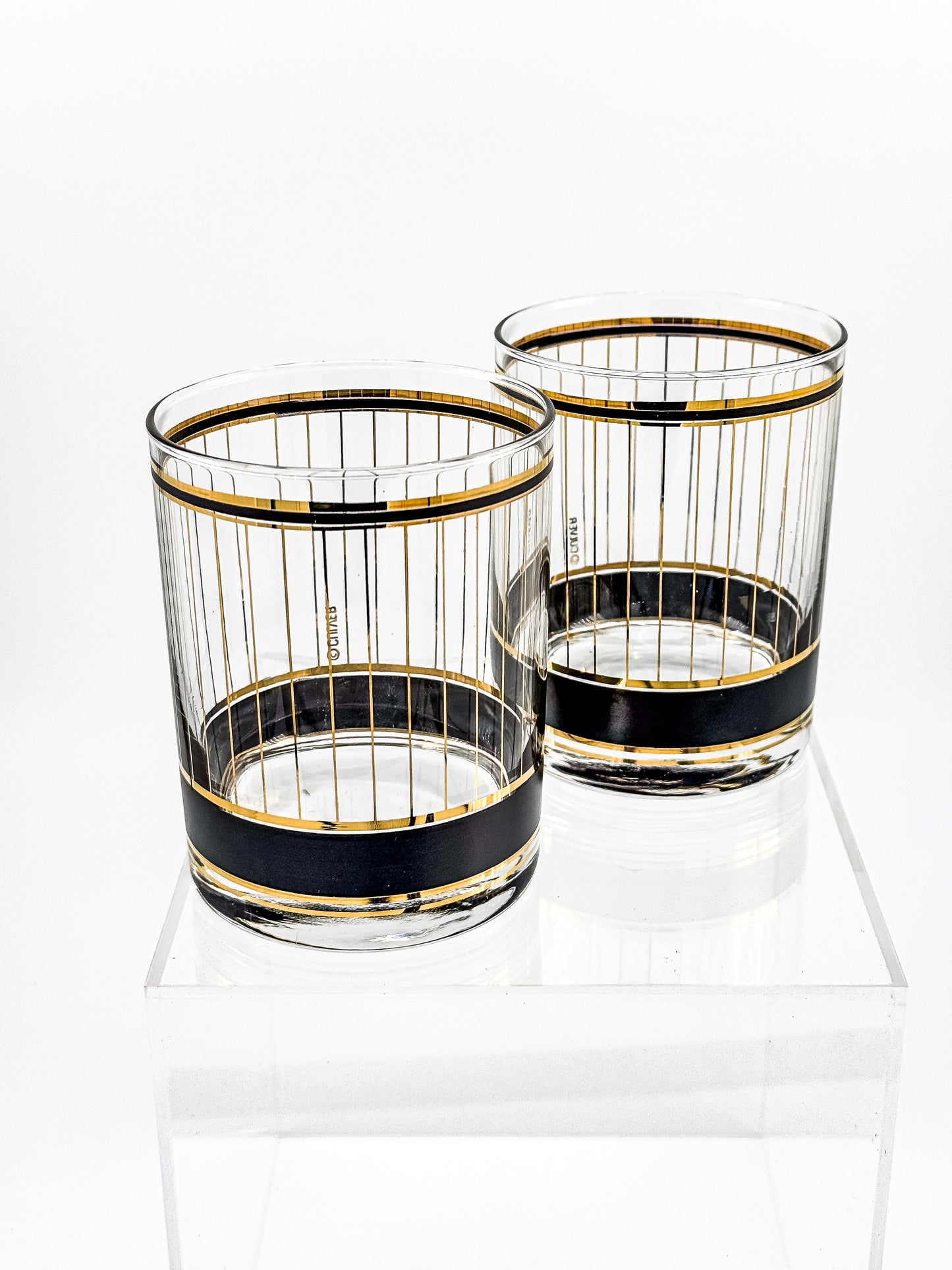 Culver "Devon" Black & 22k Gold Lowball Whiskey Glasses — Set of 2