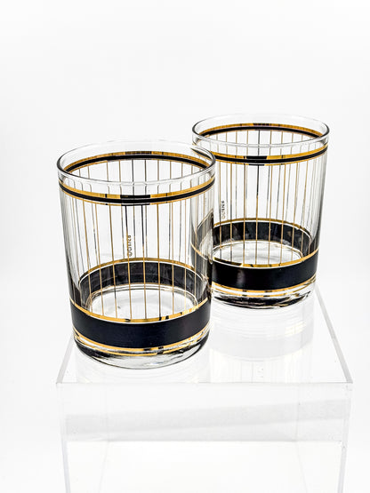 Culver "Devon" Black & 22k Gold Lowball Whiskey Glasses — Set of 2