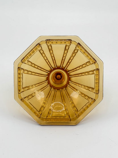Vintage Imperial Glass Amber Octagonal Lidded Dish
