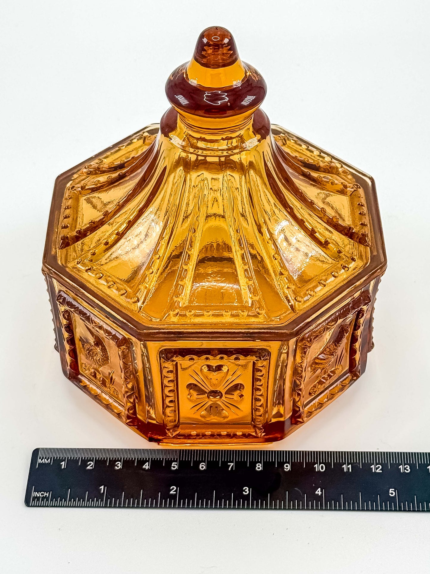 Vintage Imperial Glass Amber Octagonal Lidded Dish