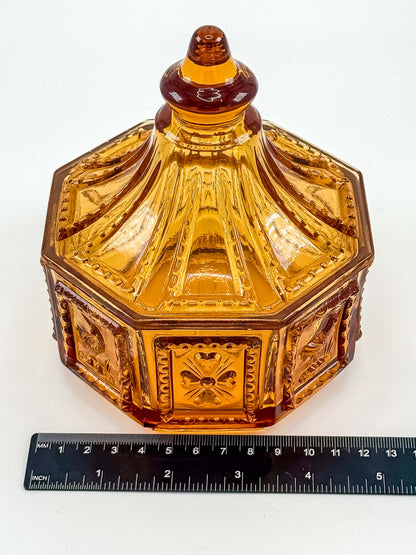 Vintage Imperial Glass Amber Octagonal Lidded Dish