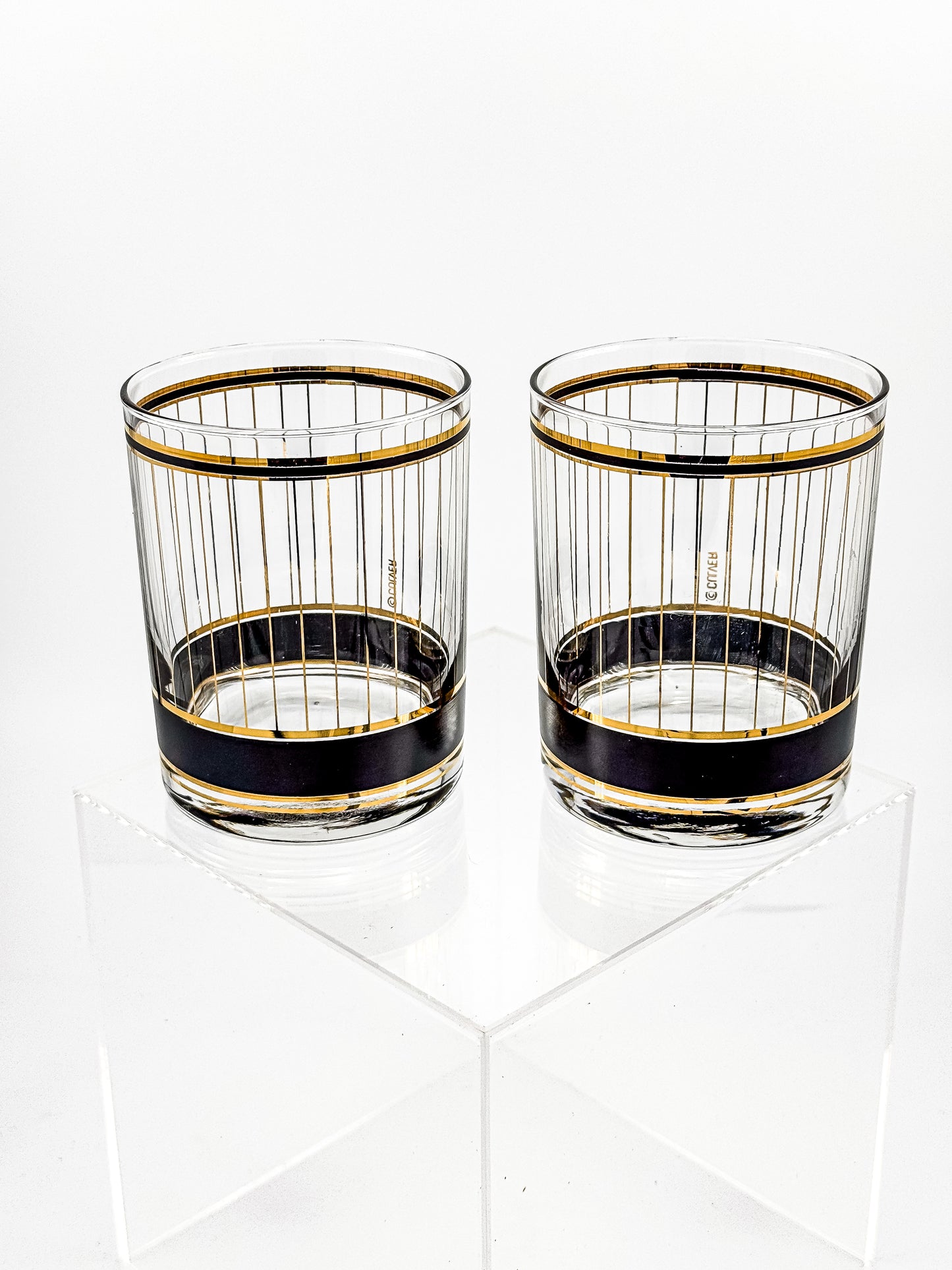 Culver "Devon" Black & 22k Gold Lowball Whiskey Glasses — Set of 2