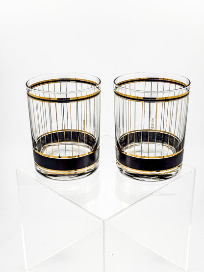 Culver "Devon" Black & 22k Gold Lowball Whiskey Glasses — Set of 2