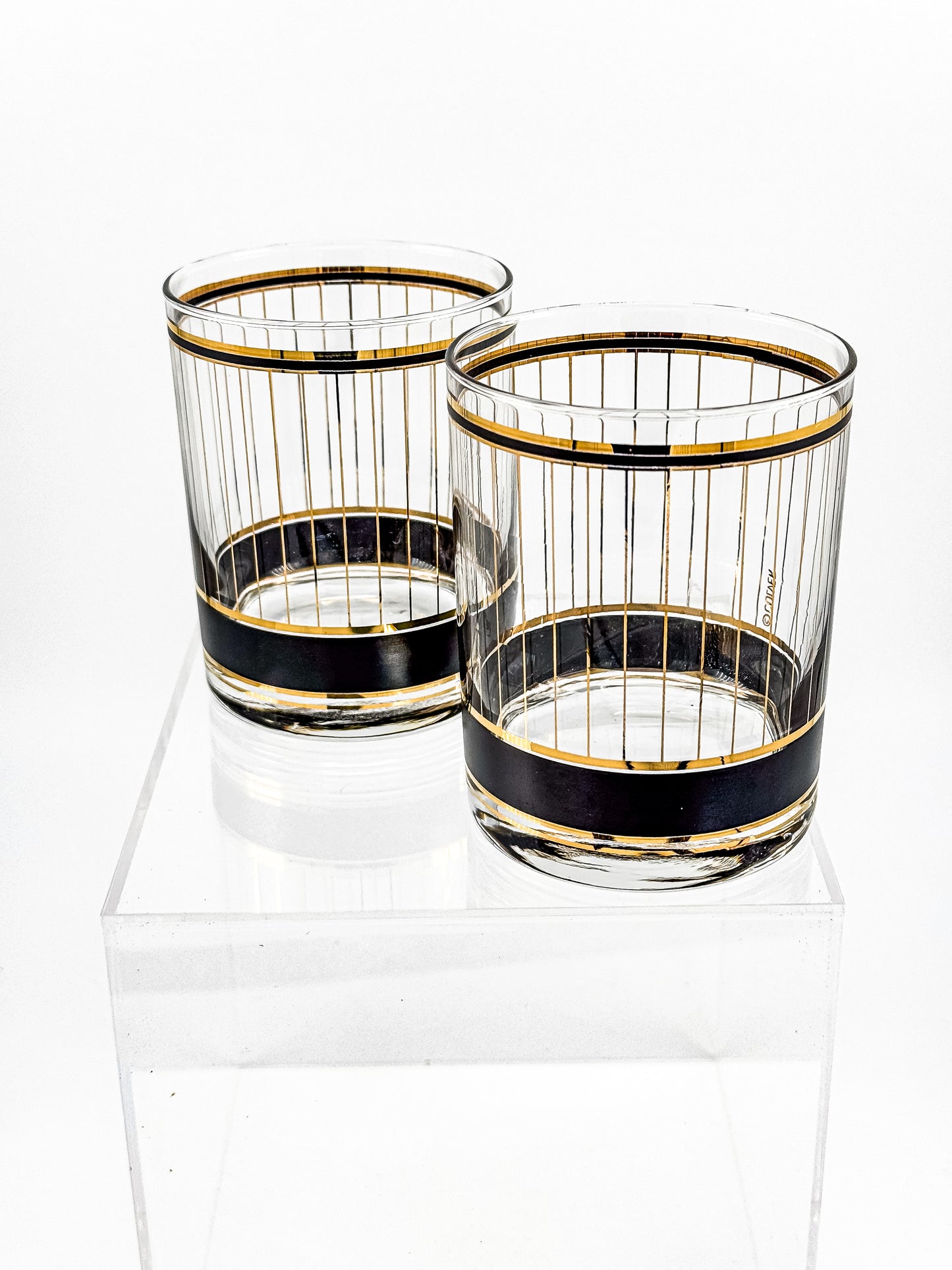 Culver "Devon" Black & 22k Gold Lowball Whiskey Glasses — Set of 2