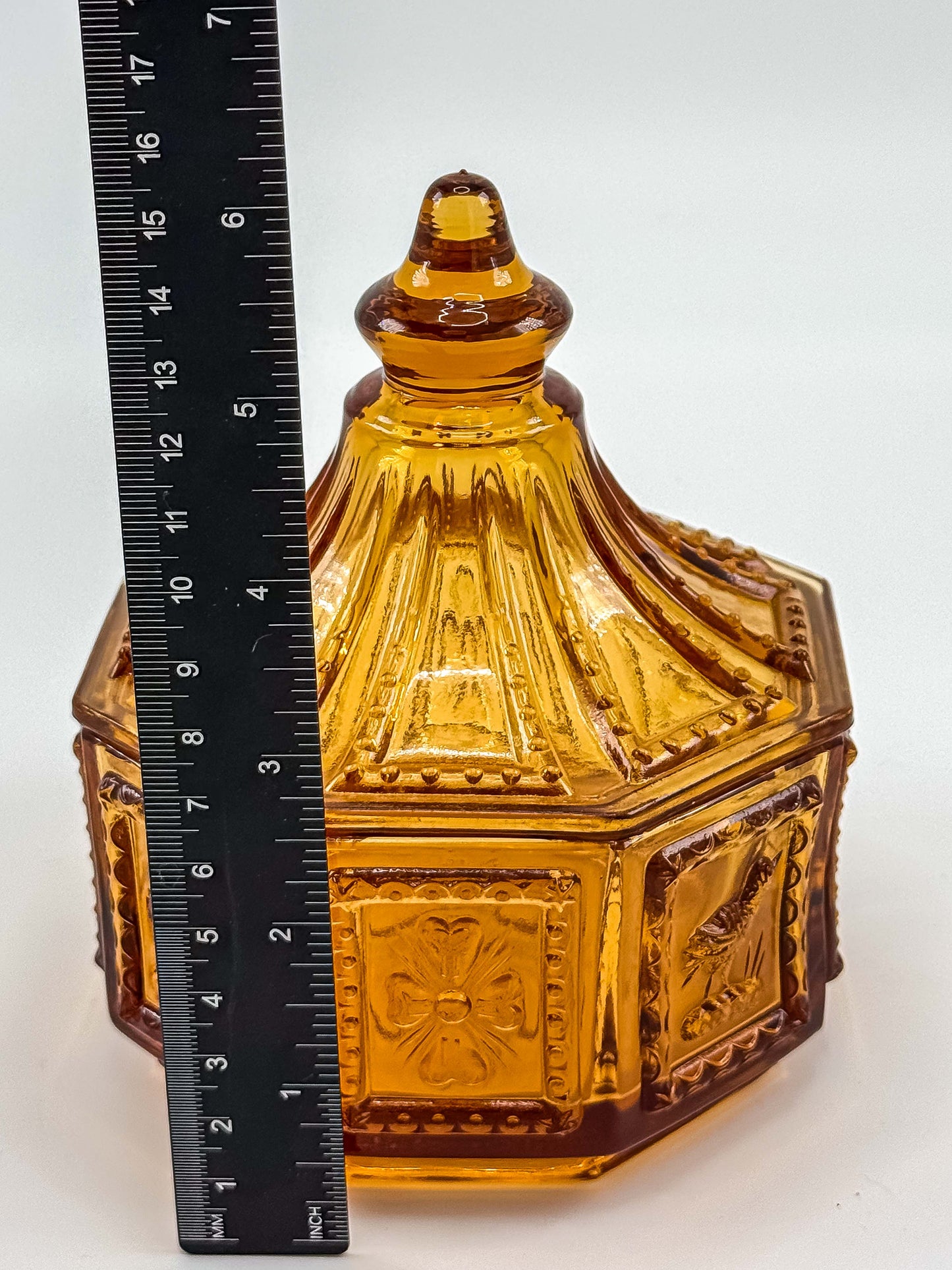 Vintage Imperial Glass Amber Octagonal Lidded Dish