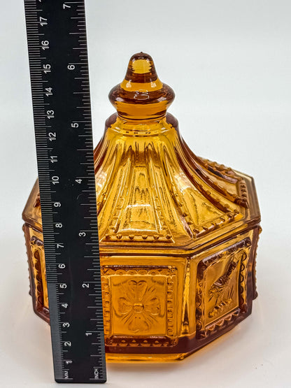 Vintage Imperial Glass Amber Octagonal Lidded Dish
