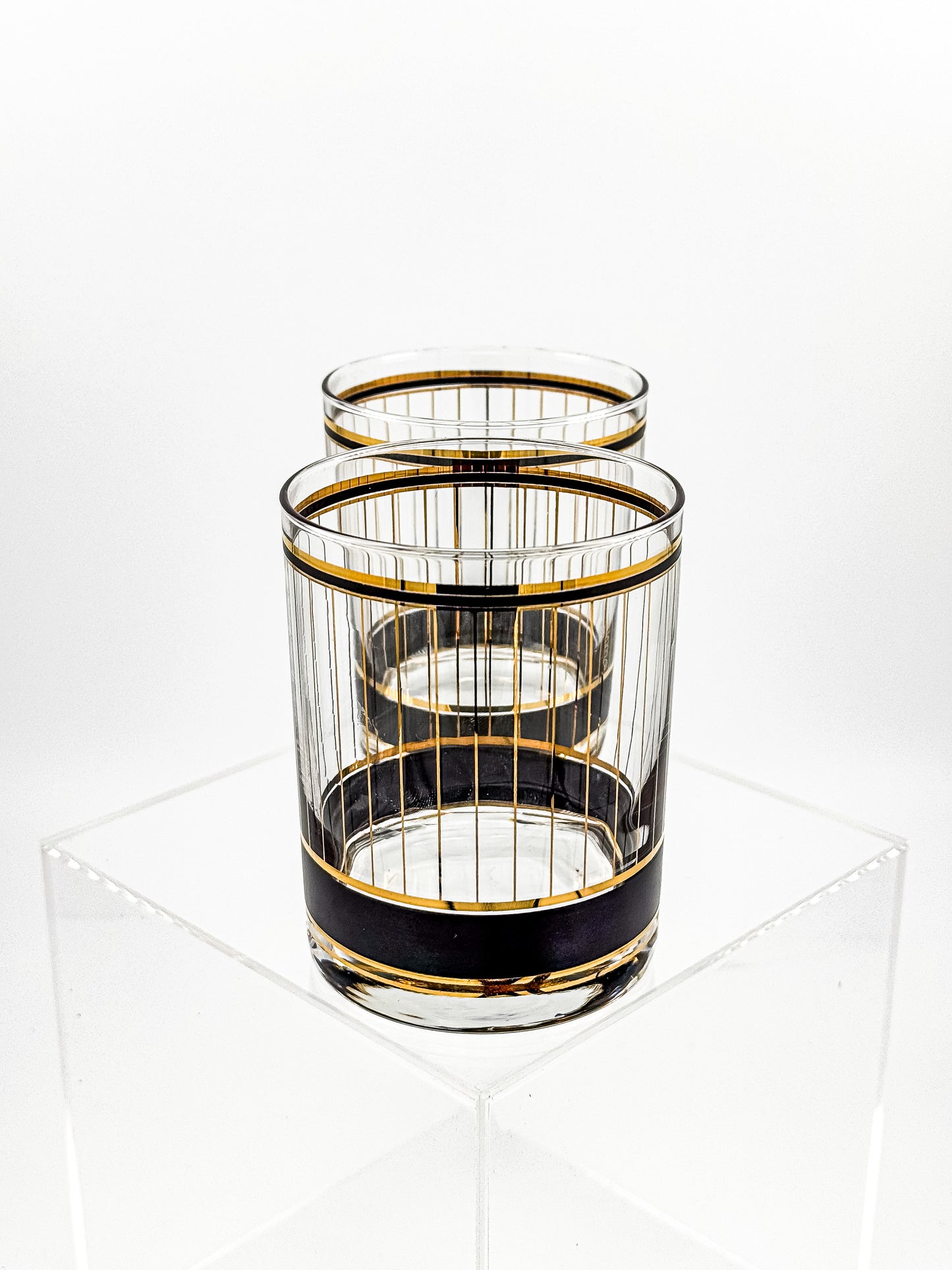 Culver "Devon" Black & 22k Gold Lowball Whiskey Glasses — Set of 2