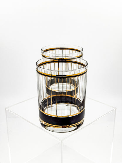 Culver "Devon" Black & 22k Gold Lowball Whiskey Glasses — Set of 2