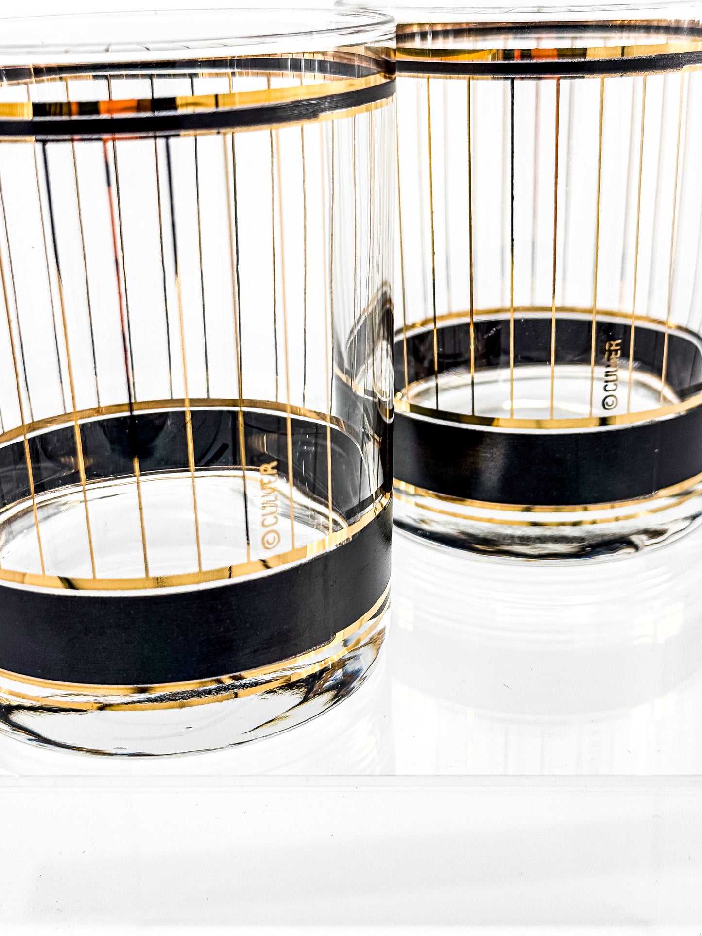 Culver "Devon" Black & 22k Gold Lowball Whiskey Glasses — Set of 2