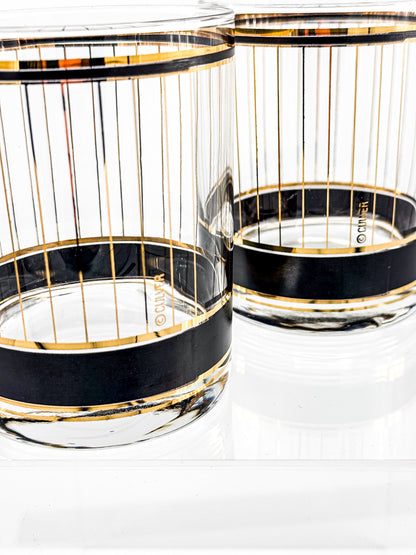 Culver "Devon" Black & 22k Gold Lowball Whiskey Glasses — Set of 2