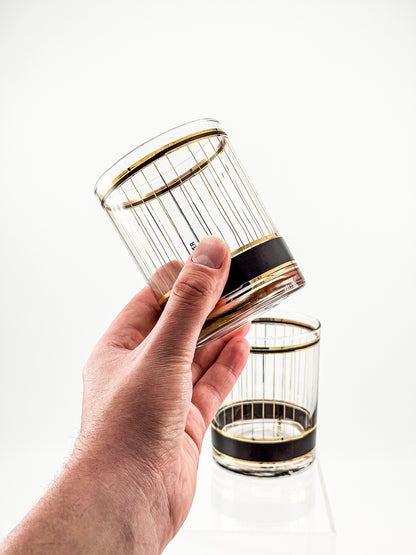 Culver "Devon" Black & 22k Gold Lowball Whiskey Glasses — Set of 2