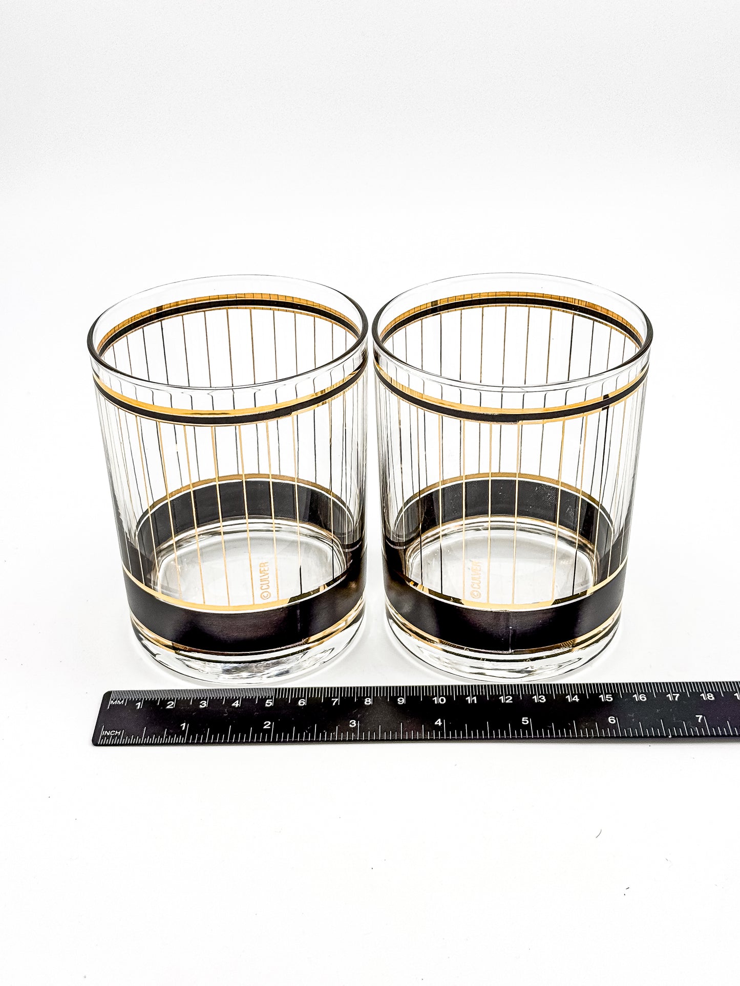 Culver "Devon" Black & 22k Gold Lowball Whiskey Glasses — Set of 2