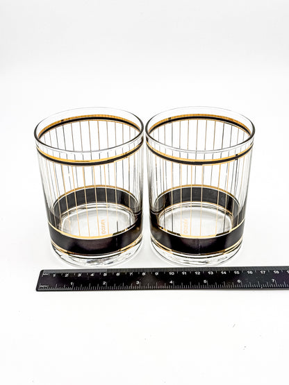 Culver "Devon" Black & 22k Gold Lowball Whiskey Glasses — Set of 2