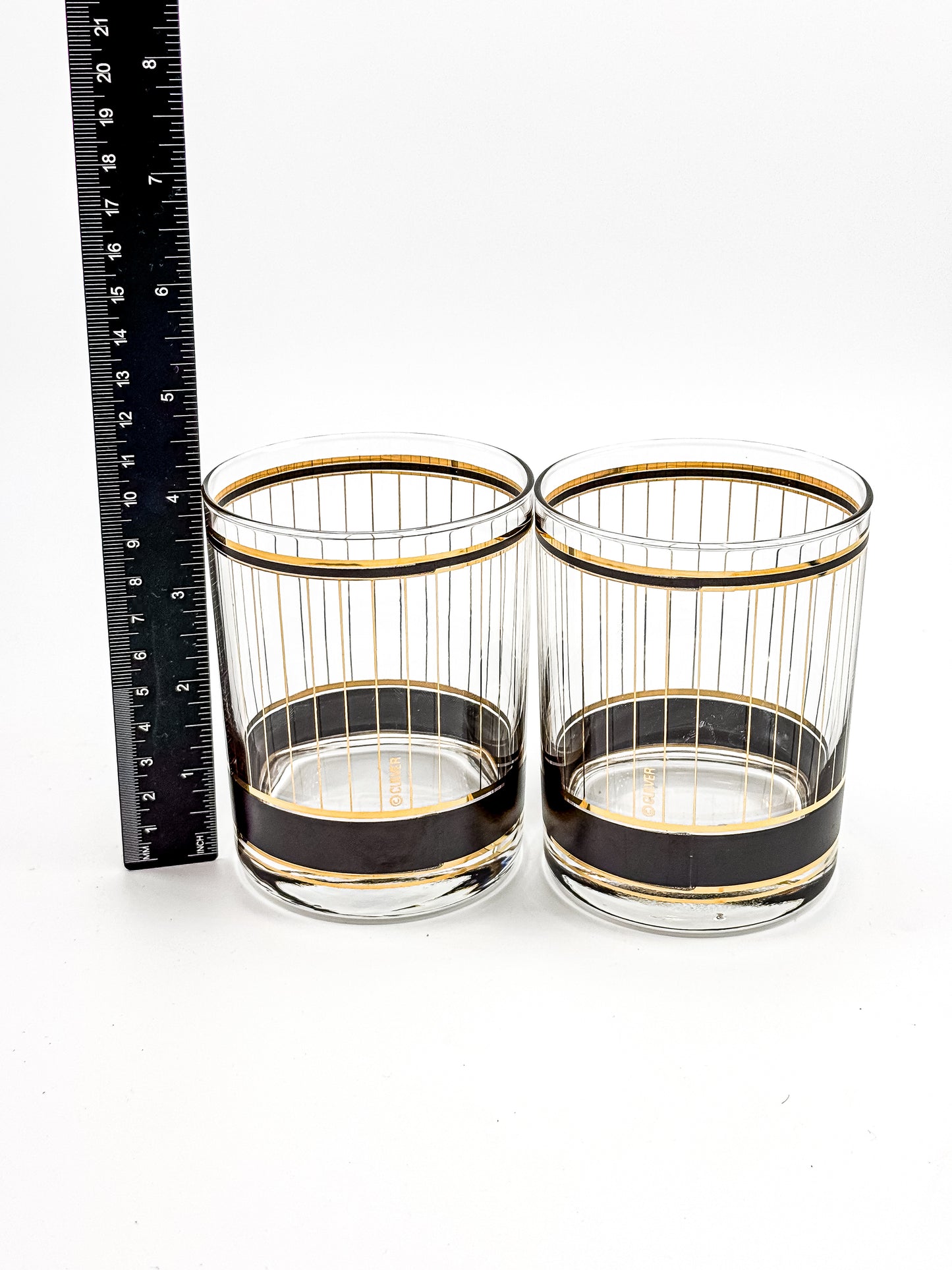 Culver "Devon" Black & 22k Gold Lowball Whiskey Glasses — Set of 2