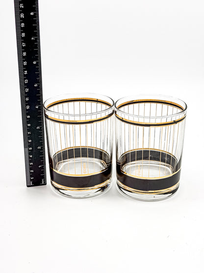 Culver "Devon" Black & 22k Gold Lowball Whiskey Glasses — Set of 2