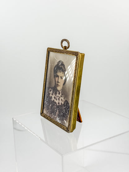 Antique Brass Miniature Photo Frame – Victorian Portrait, Easel & Hanging