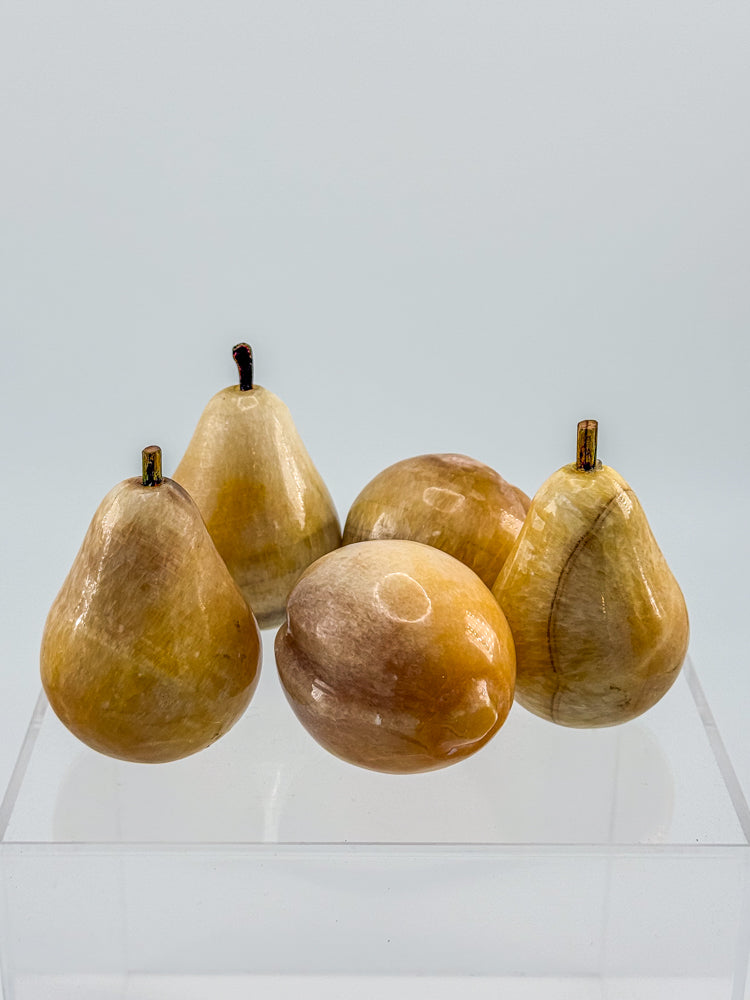 Vintage Alabaster Fruit Set - Three Pears and Two Peaches