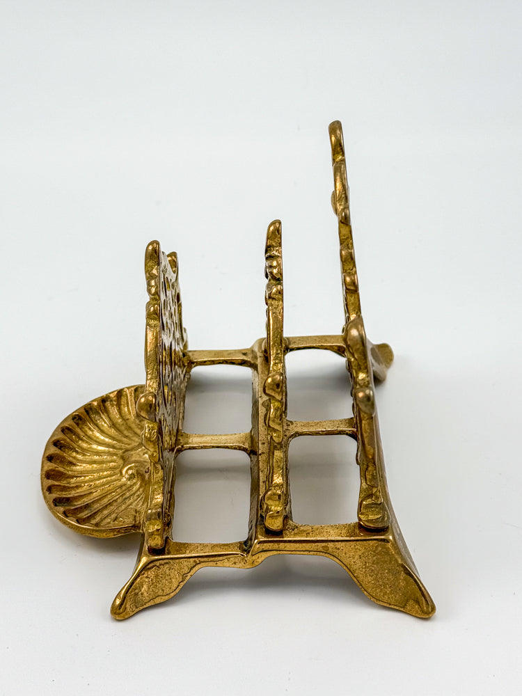 Vintage Brass Triple Letter Holder with Ornate Filigree Detail