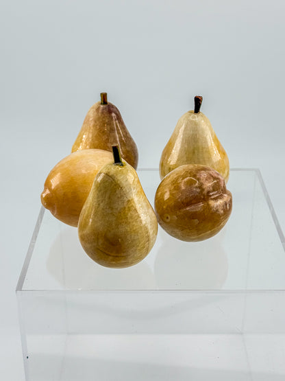 Vintage Alabaster Fruit Set - Three Pears and Two Peaches