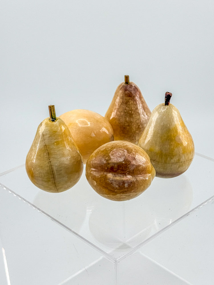 Vintage Alabaster Fruit Set - Three Pears and Two Peaches