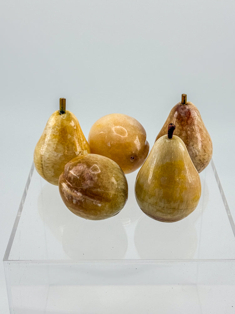 Vintage Alabaster Fruit Set - Three Pears and Two Peaches