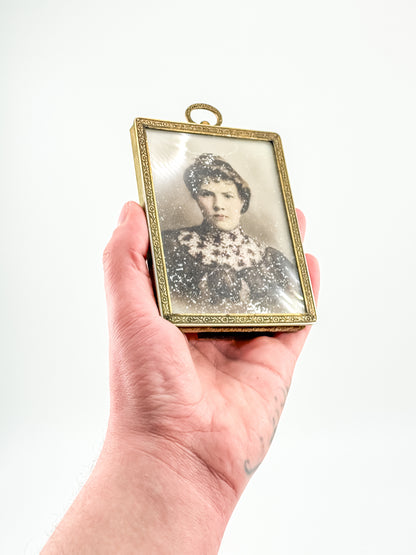 Antique Brass Miniature Photo Frame – Victorian Portrait, Easel & Hanging