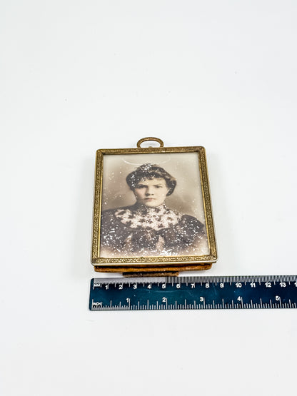 Antique Brass Miniature Photo Frame – Victorian Portrait, Easel & Hanging
