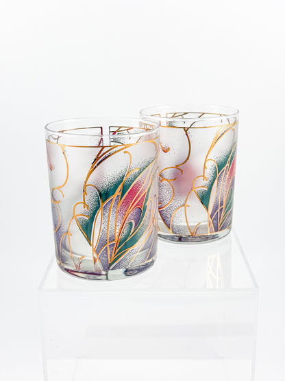 Culver Abstract Floral 22k Gold Rocks Glasses — Set of 2