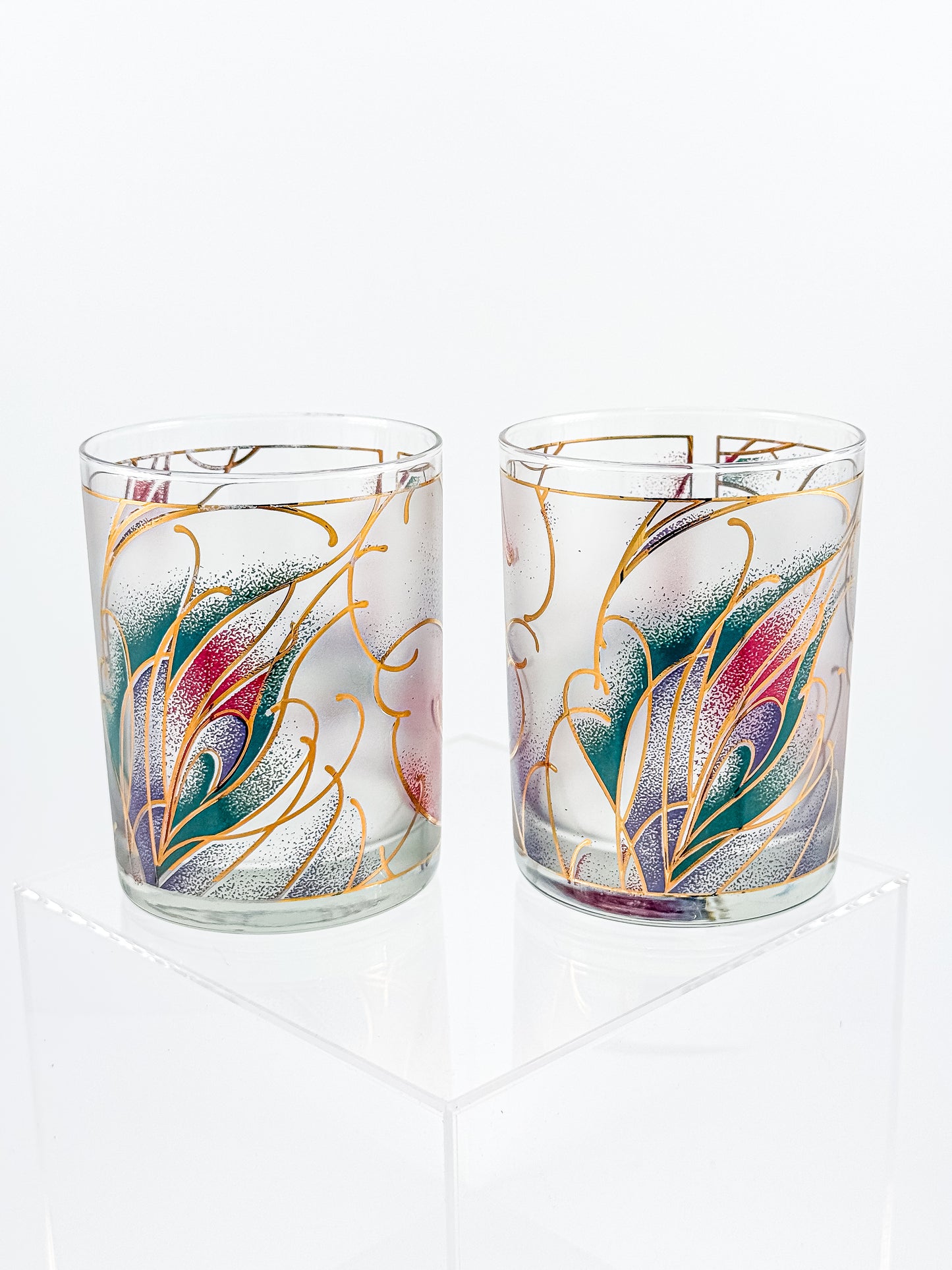 Culver Abstract Floral 22k Gold Rocks Glasses — Set of 2