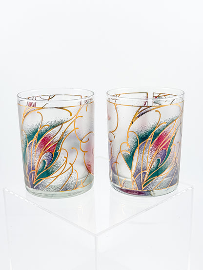 Culver Abstract Floral 22k Gold Rocks Glasses — Set of 2