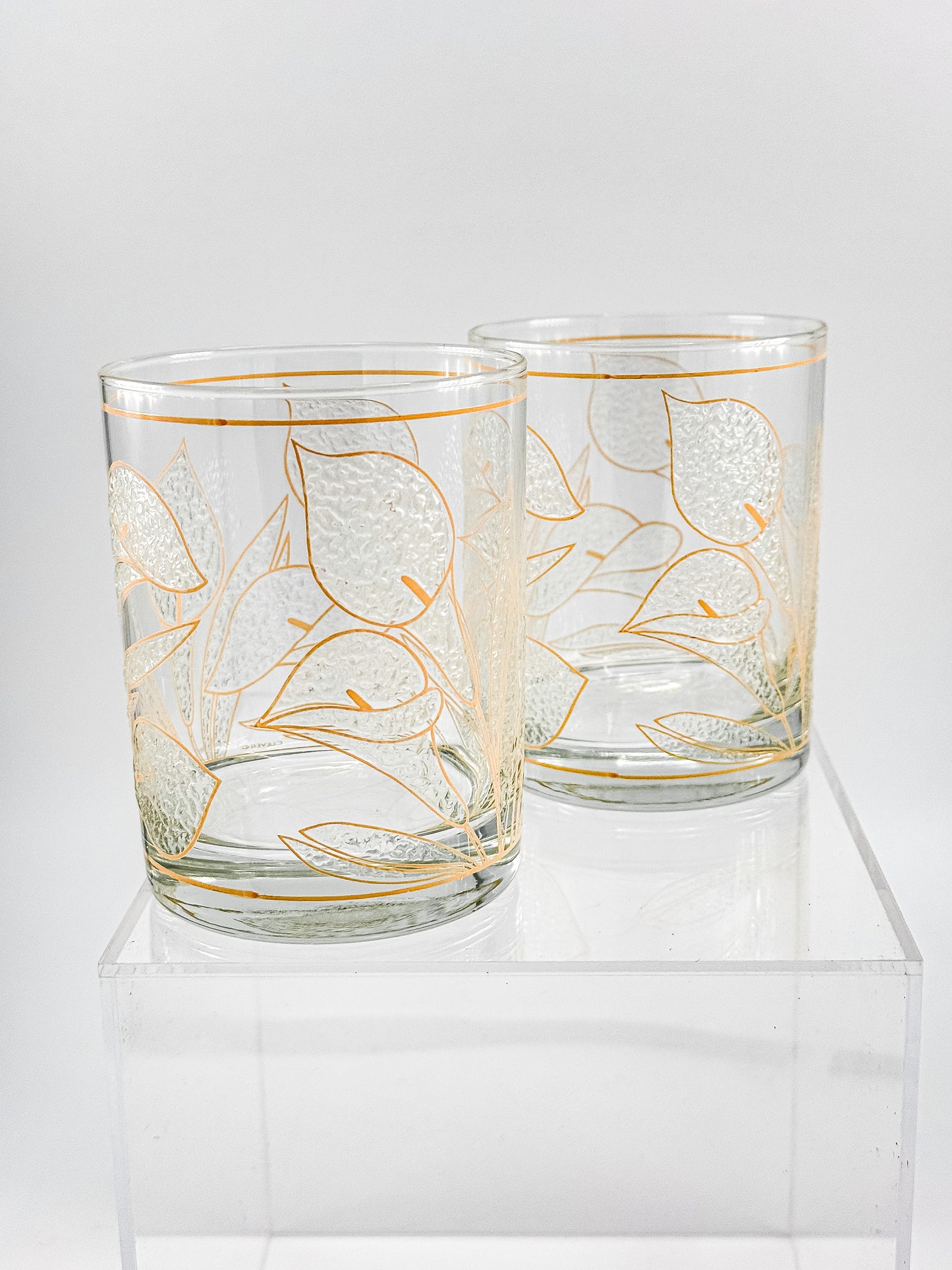 Culver "Ice Flower" Calla Lily 22k Gold Rocks Glasses — Set of 2
