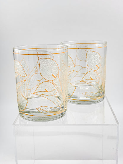 Culver "Ice Flower" Calla Lily 22k Gold Rocks Glasses — Set of 2