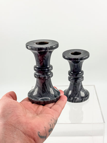 Vintage Black Marble Candlesticks - Pair