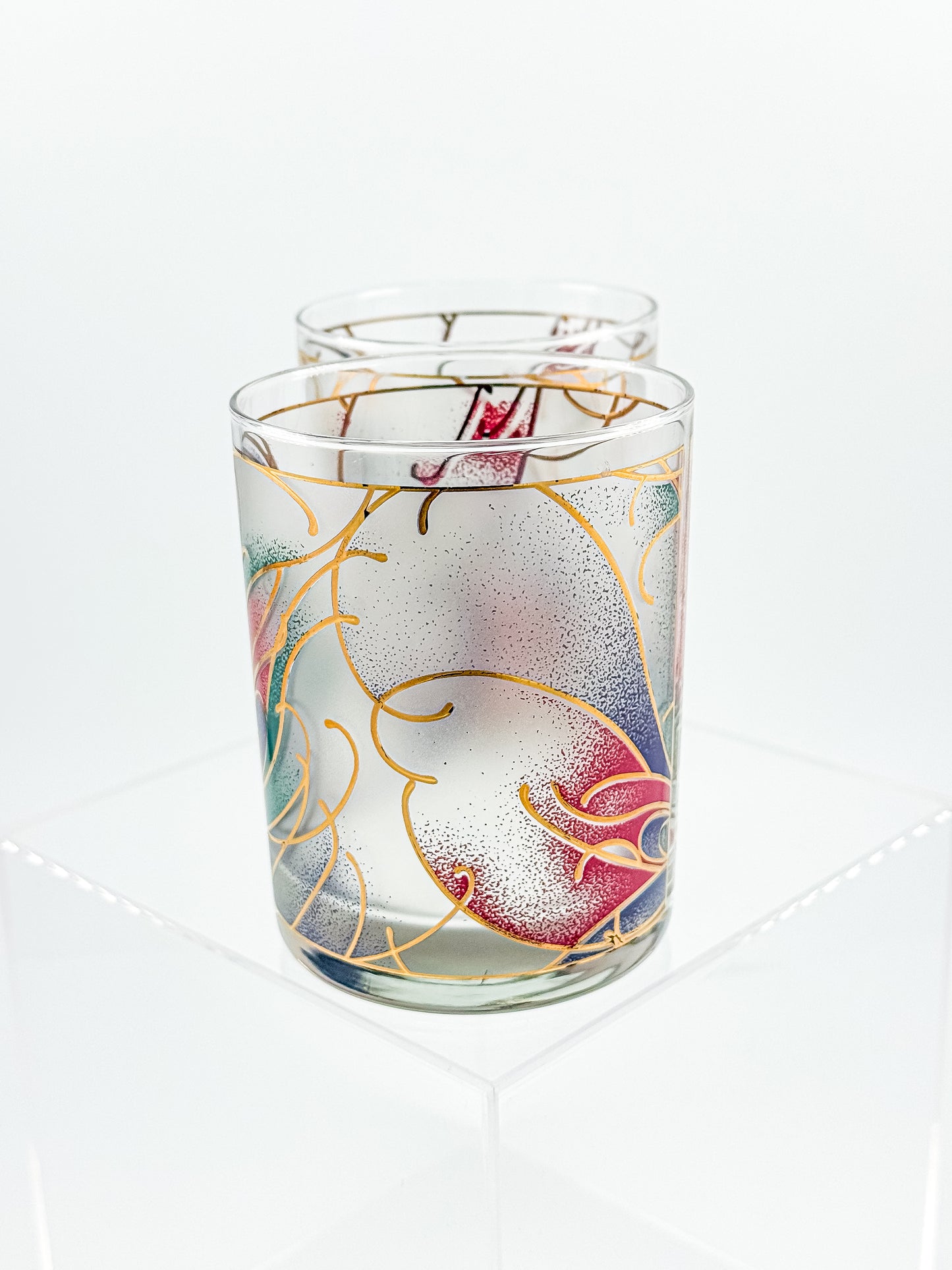 Culver Abstract Floral 22k Gold Rocks Glasses — Set of 2