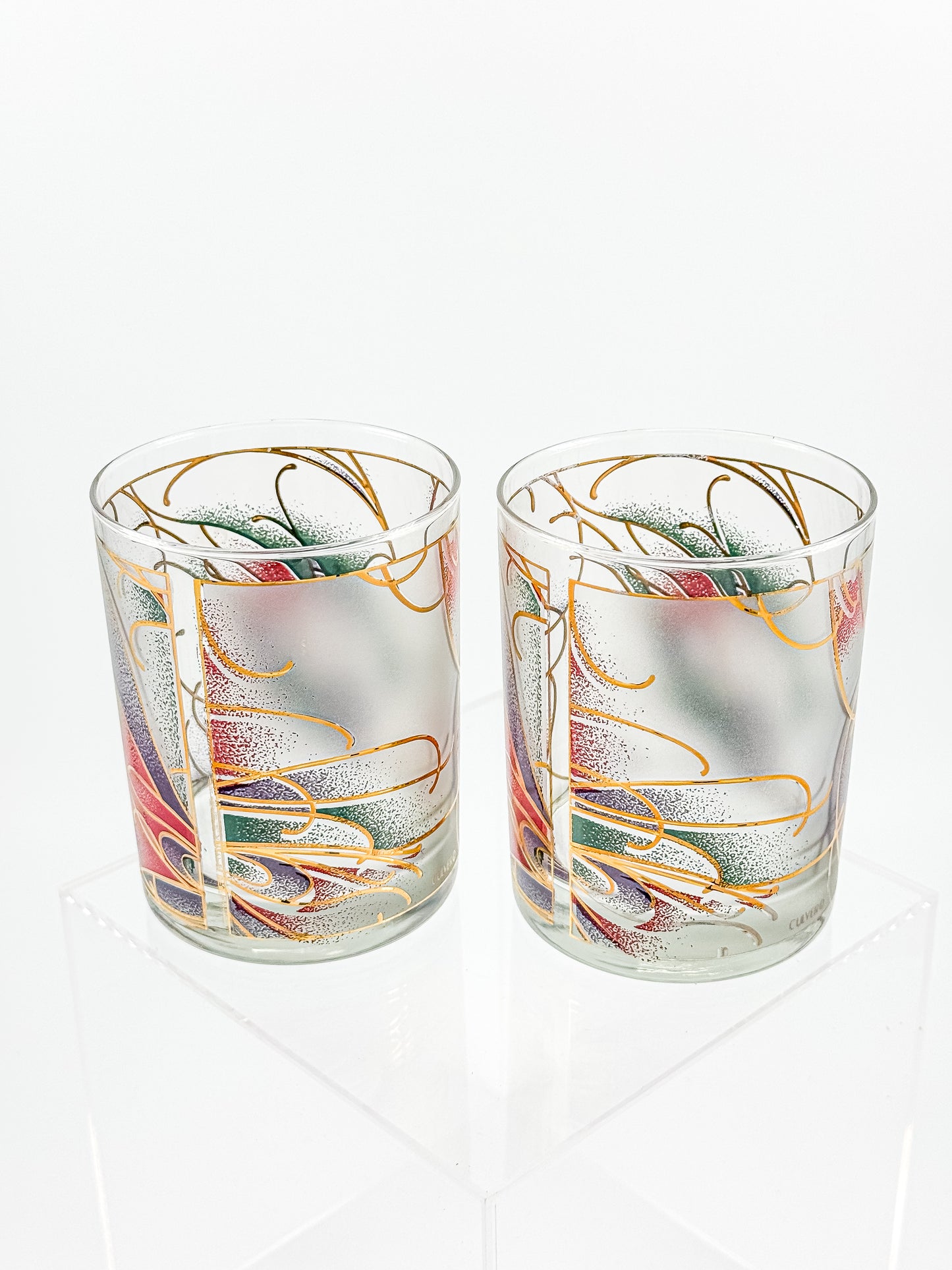 Culver Abstract Floral 22k Gold Rocks Glasses — Set of 2
