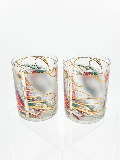 Culver Abstract Floral 22k Gold Rocks Glasses — Set of 2