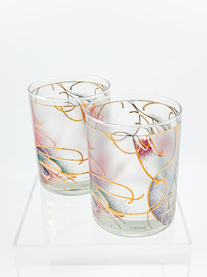 Culver Abstract Floral 22k Gold Rocks Glasses — Set of 2