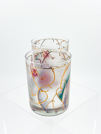 Culver Abstract Floral 22k Gold Rocks Glasses — Set of 2